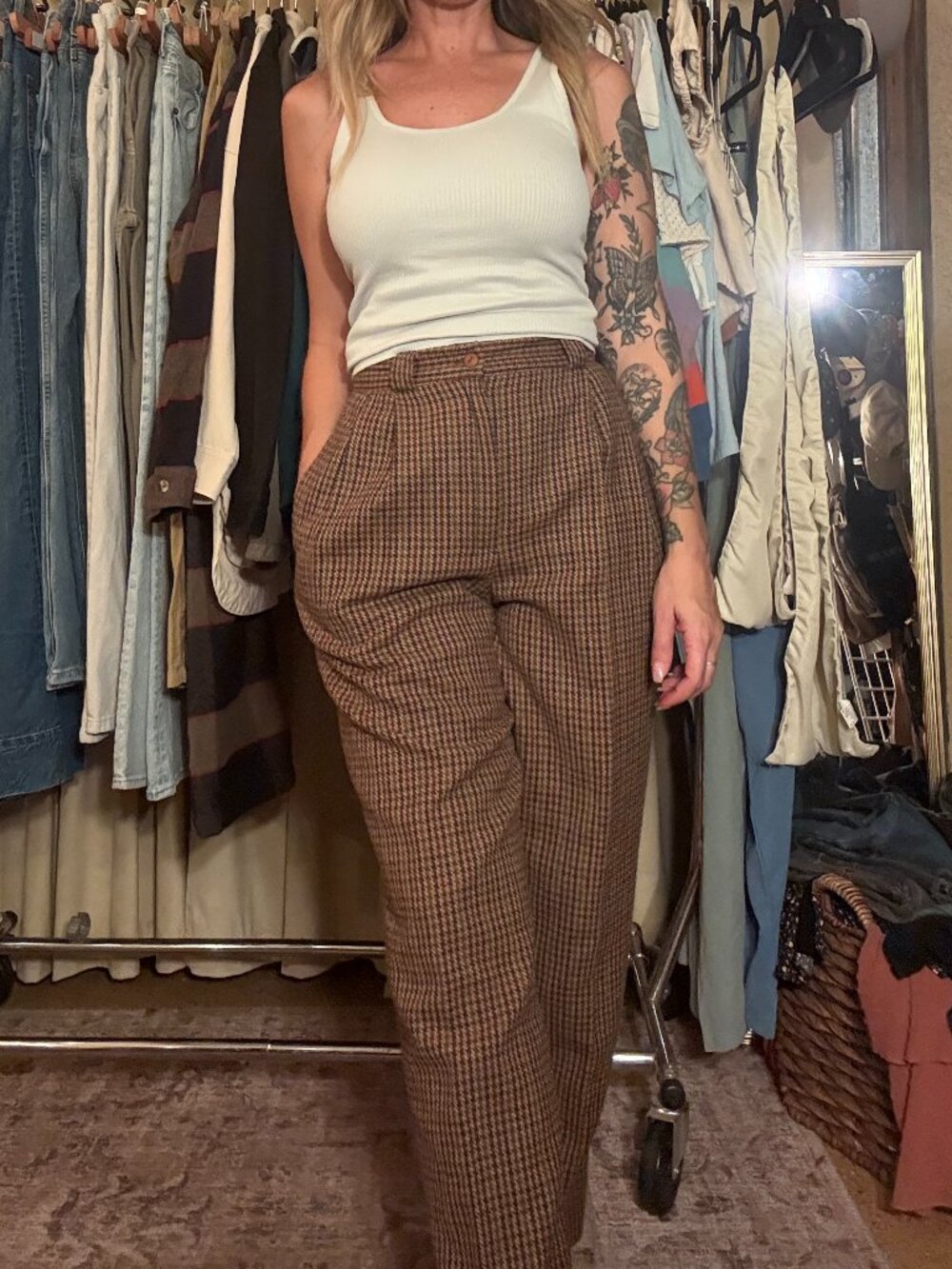 Vintage Savannah Petite Wool Houndstooth Pants